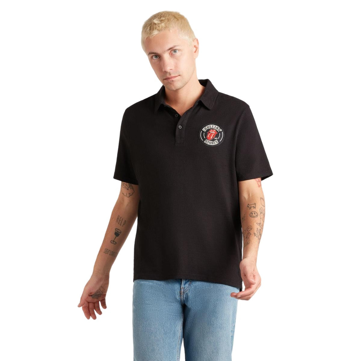 Black - Front - Amplified Mens The Rolling Stones Slub Polo Shirt