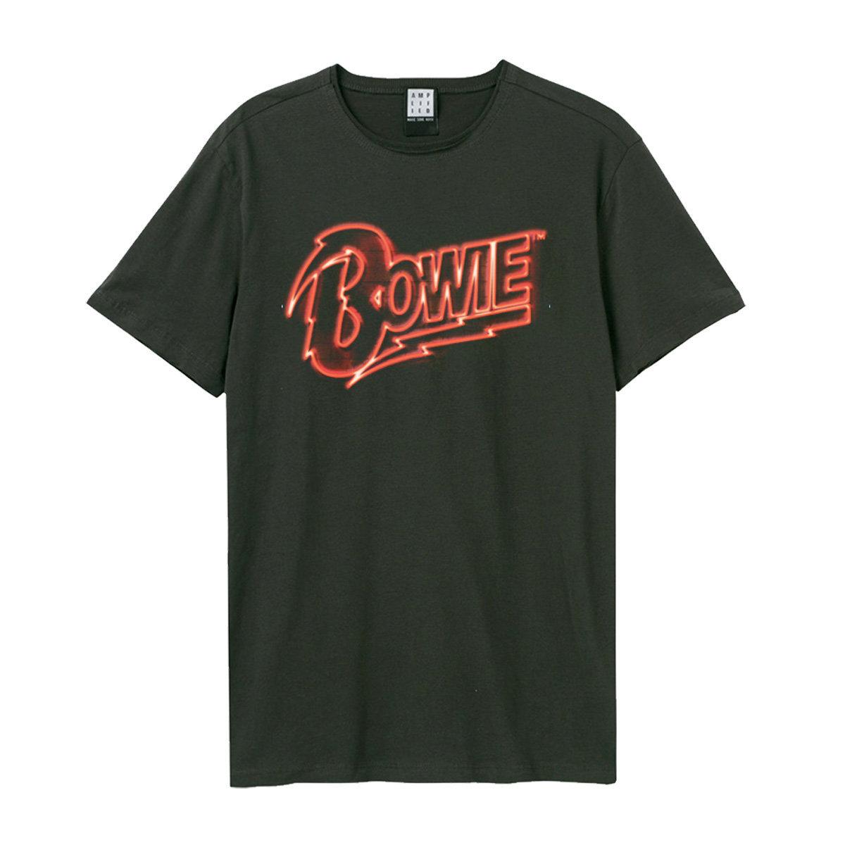 Charcoal - Front - Amplified Unisex Adult Neon Sign David Bowie T-Shirt