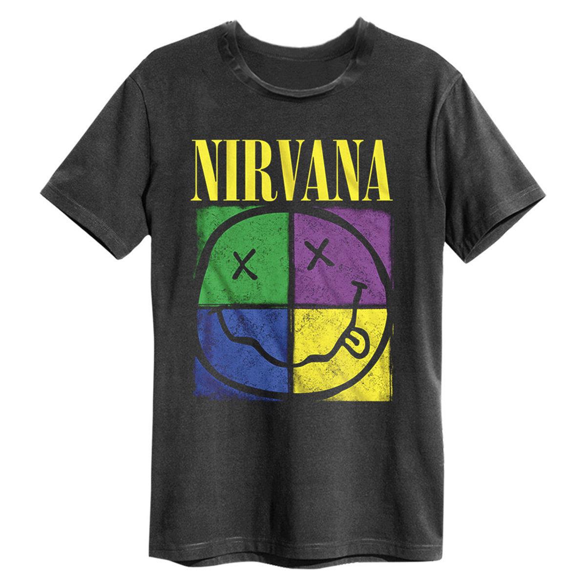 Charcoal - Front - Amplified Unisex Adult Four Square Smiley Nirvana T-Shirt