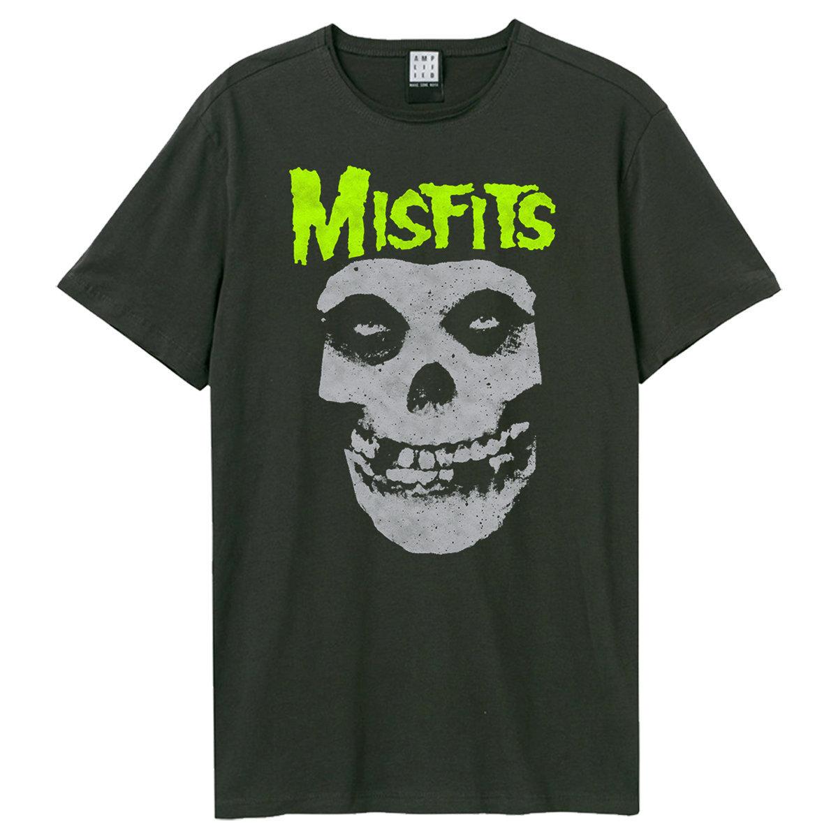 Charcoal - Front - Amplified Unisex Adult Neon Skull Misfits T-Shirt