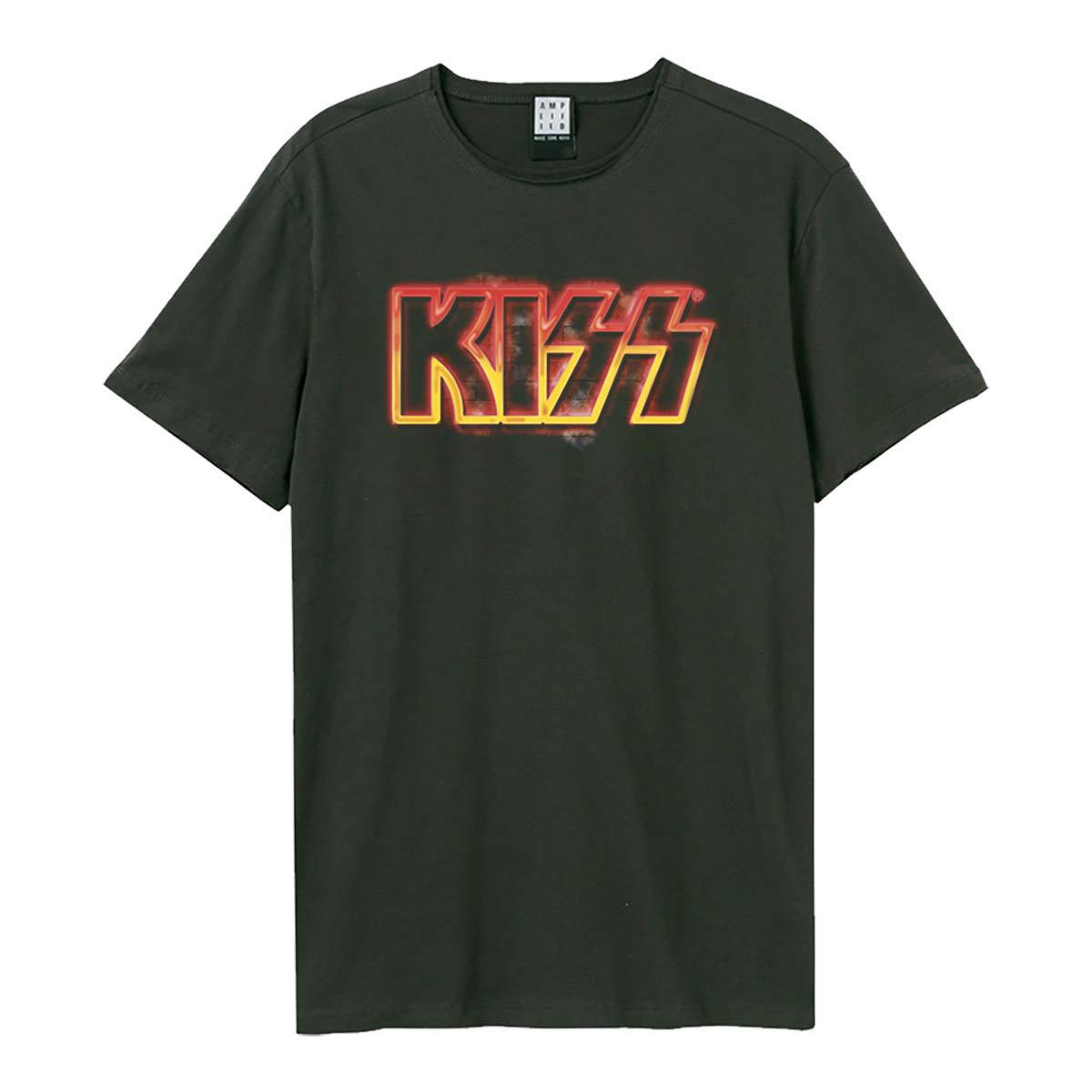 Charcoal - Front - Amplified Unisex Adult Neon Sign Kiss T-Shirt