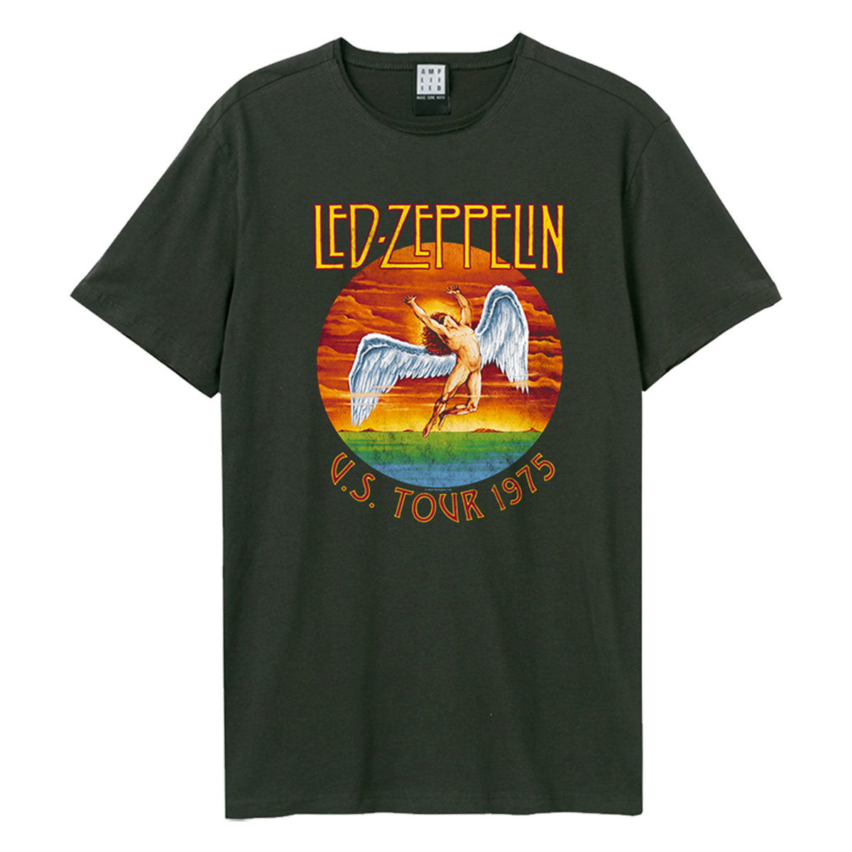 Charcoal - Front - Amplified Unisex Adult US Tour 1975 Led Zeppelin T-Shirt