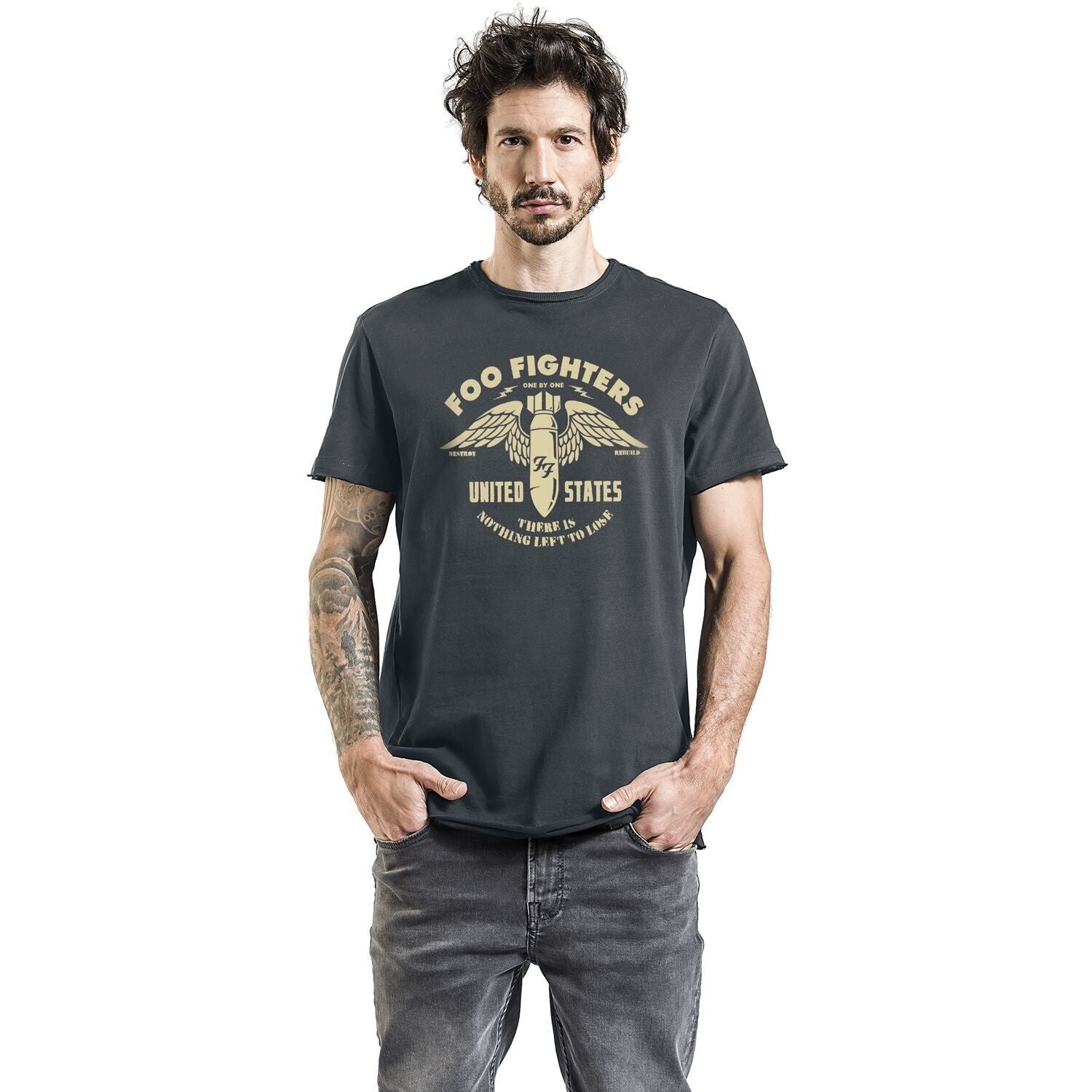 Charcoal - Back - Amplified Unisex Adult One By One Foo Fighters T-Shirt
