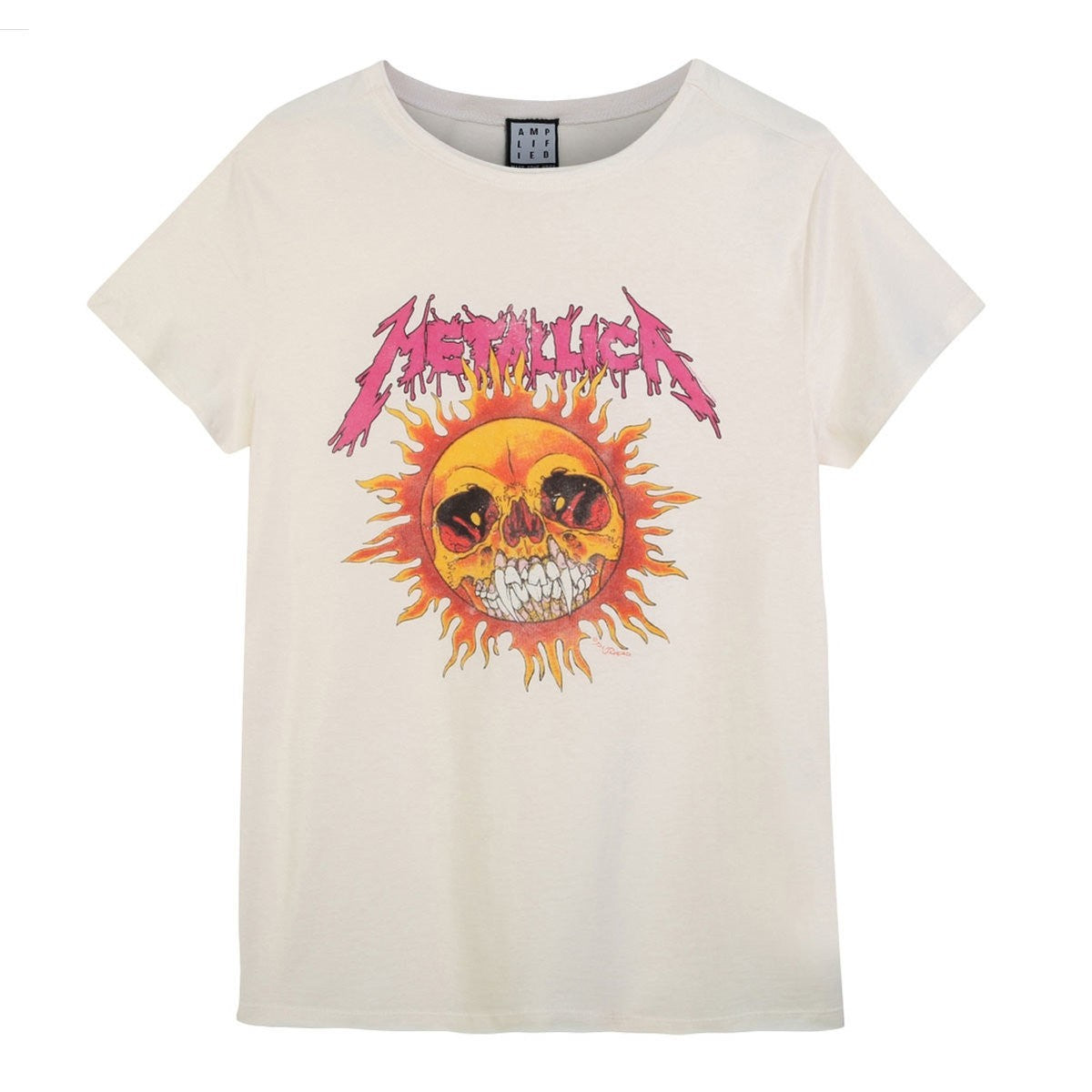 Vintage White - Front - Amplified Womens-Ladies Neon Sun Metallica T-Shirt
