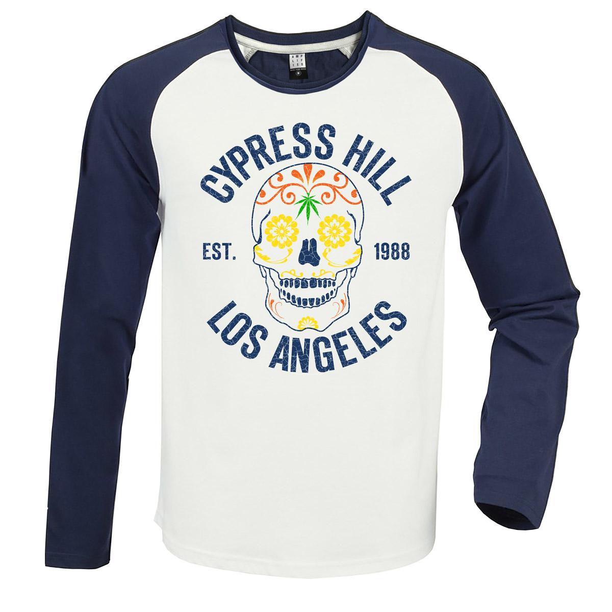 Vintage White-Navy - Front - Amplified Unisex Adult Floral Skull Cypress Hill Vintage Long-Sleeved T-Shirt