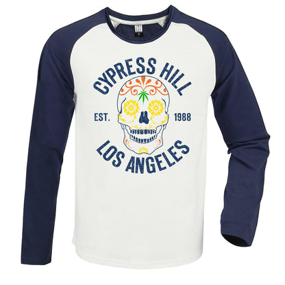 Vintage White-Navy - Front - Amplified Unisex Adult Floral Skull Cypress Hill Vintage Long-Sleeved T-Shirt