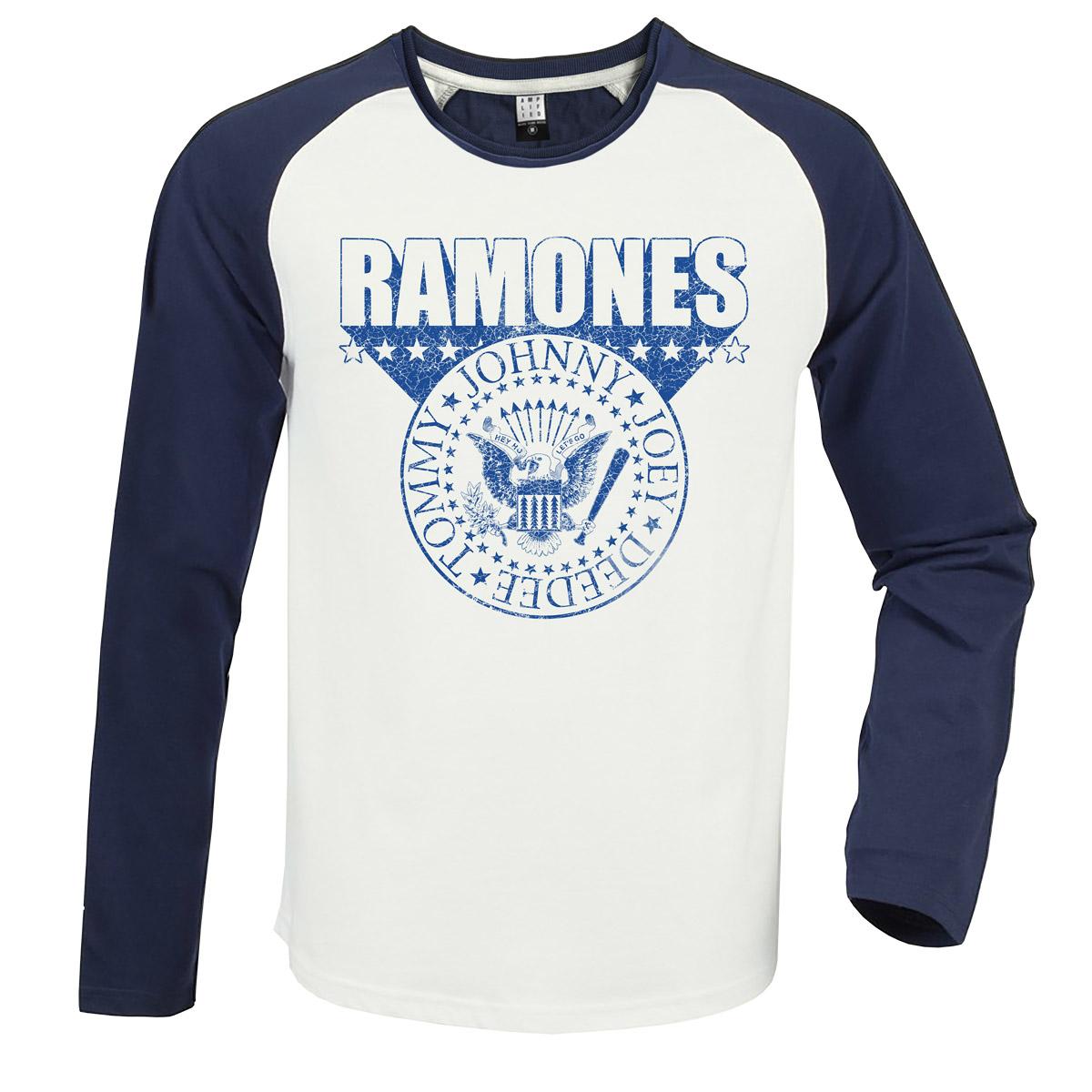 Vintage White-Navy - Front - Amplified Unisex Adult 3D Crest Ramones T-Shirt