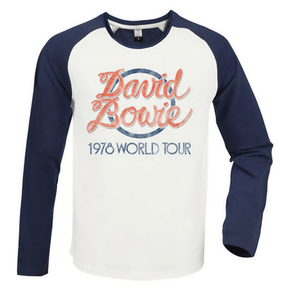 White-Navy - Front - Amplified Unisex Adult 1978 World Tour David Bowie Vintage T-Shirt