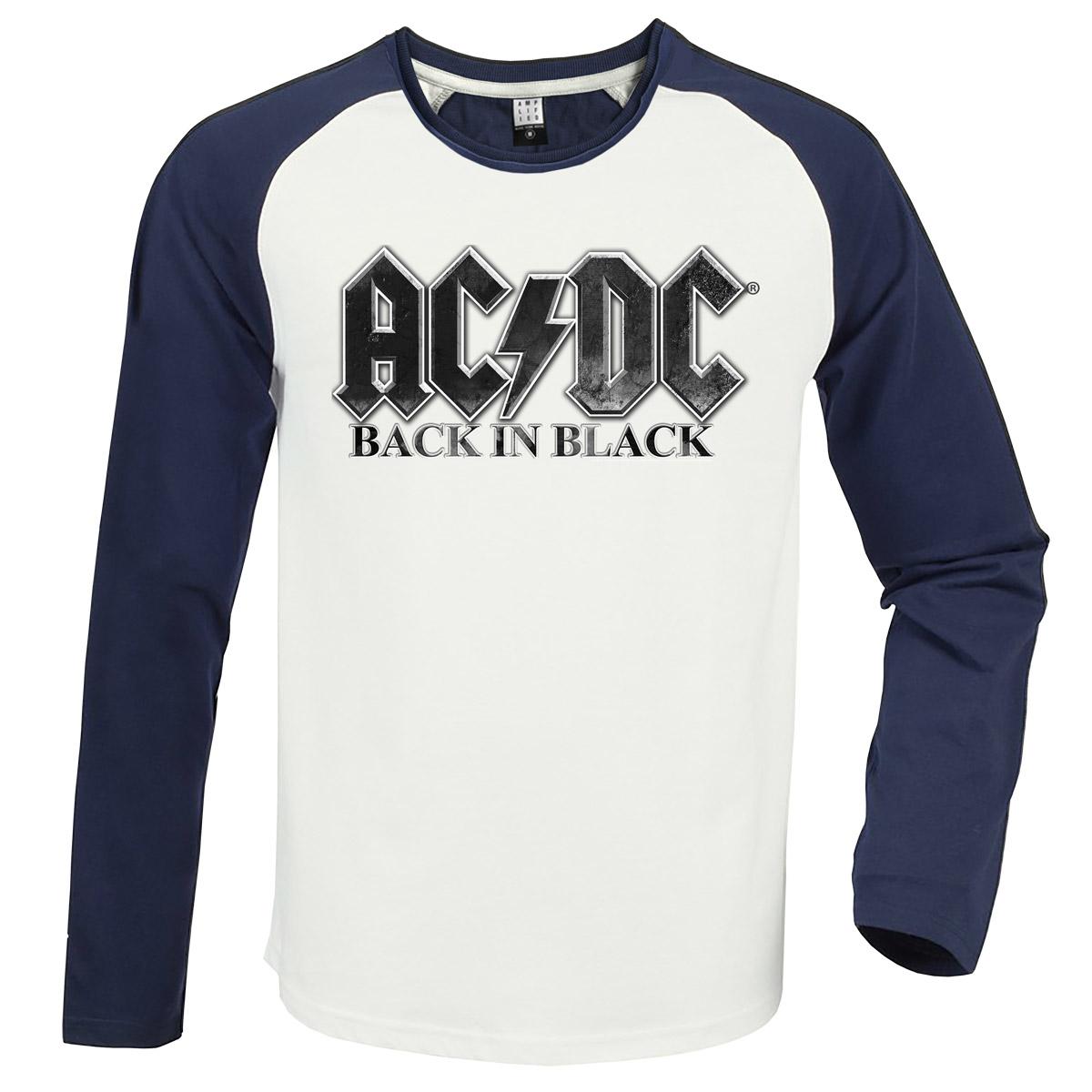 White-Navy - Front - Amplified Unisex Adult Back In Black AC-DC Vintage T-Shirt
