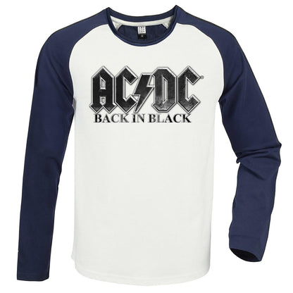 White-Navy - Front - Amplified Unisex Adult Back In Black AC-DC Vintage T-Shirt