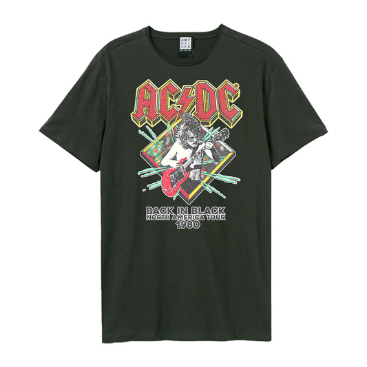 Charcoal - Front - Amplified Unisex Adult North America Tour 80 AC-DC Vintage T-Shirt