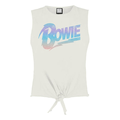 White - Front - Amplified Womens-Ladies David Bowie Vintage Logo Crop Top