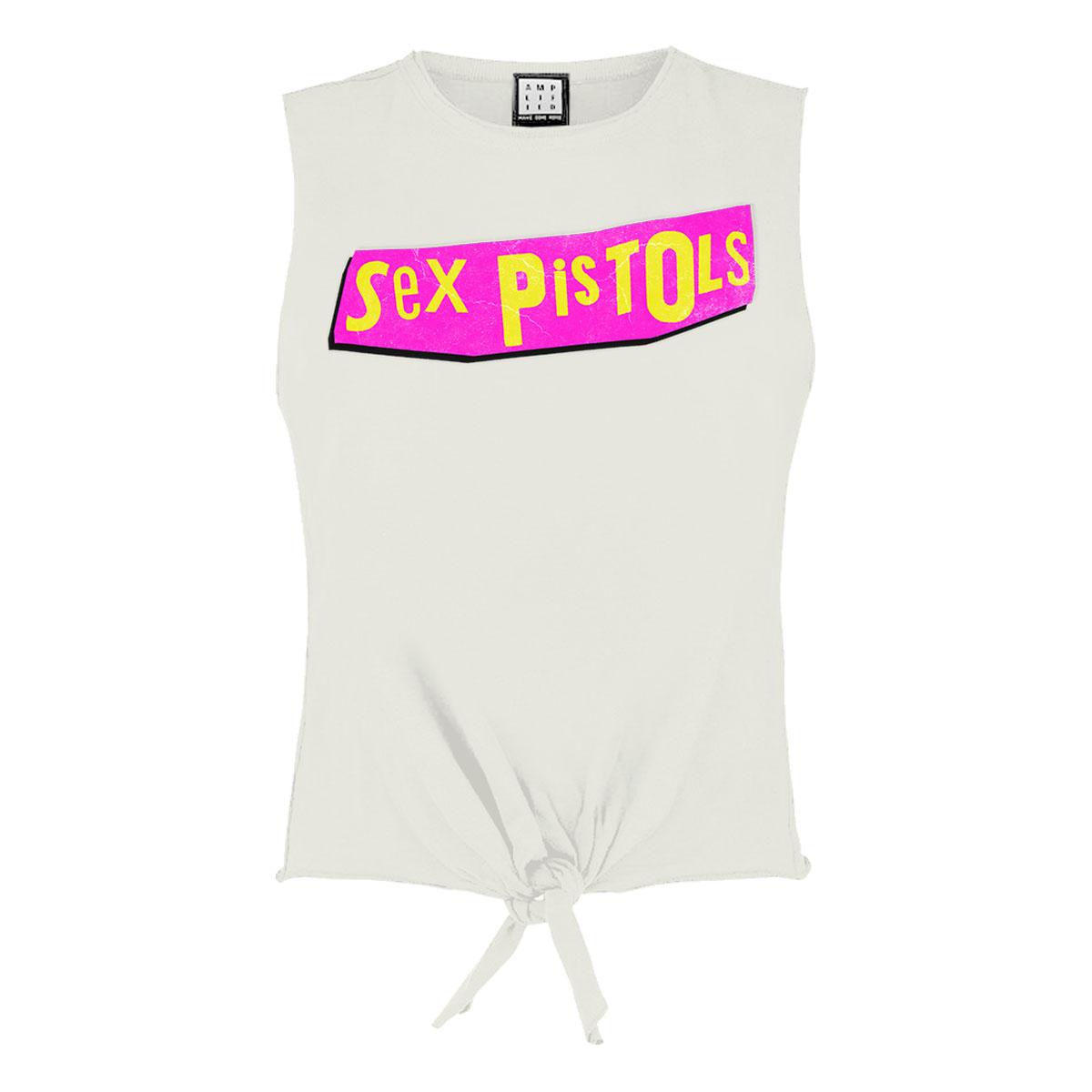 White - Front - Amplified Womens-Ladies Driver Sex Pistols Vintage Logo Crop Top