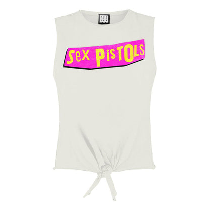 White - Front - Amplified Womens-Ladies Driver Sex Pistols Vintage Logo Crop Top