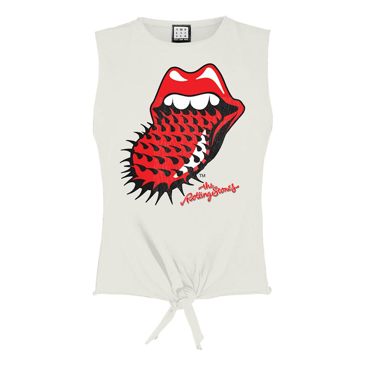 White - Front - Amplified Womens-Ladies 94-95 The Rolling Stones Vintage Crop Top