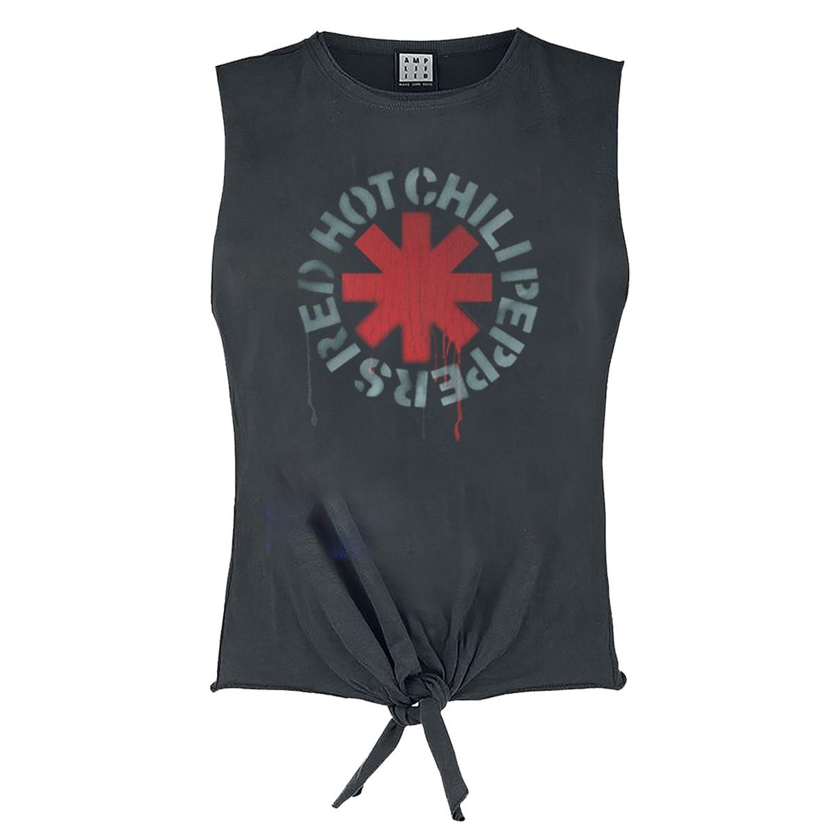 Charcoal - Front - Amplified Womens-Ladies Stencil Asterix Red Hot Chili Peppers Vintage Crop Top