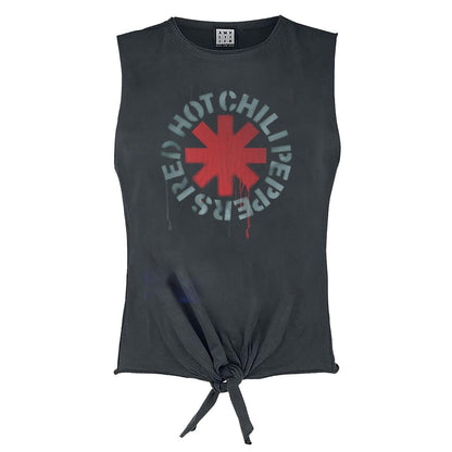 Charcoal - Front - Amplified Womens-Ladies Stencil Asterix Red Hot Chili Peppers Vintage Crop Top