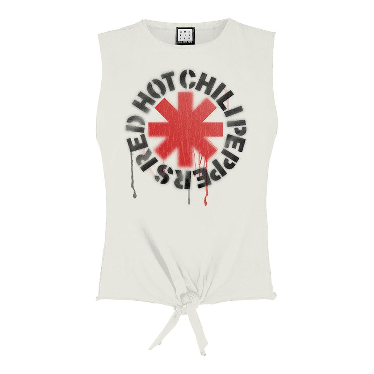 White - Front - Amplified Womens-Ladies Stencil Asterix Red Hot Chili Peppers Vintage Crop Top