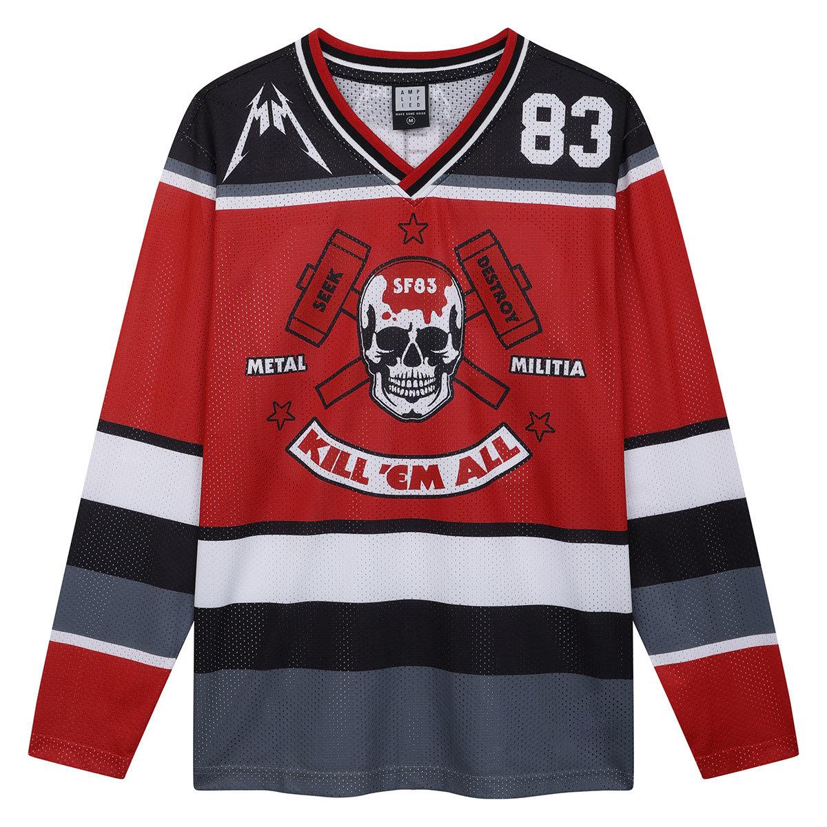 Black-Red-White - Front - Amplified Mens Metallica Hockey Jersey