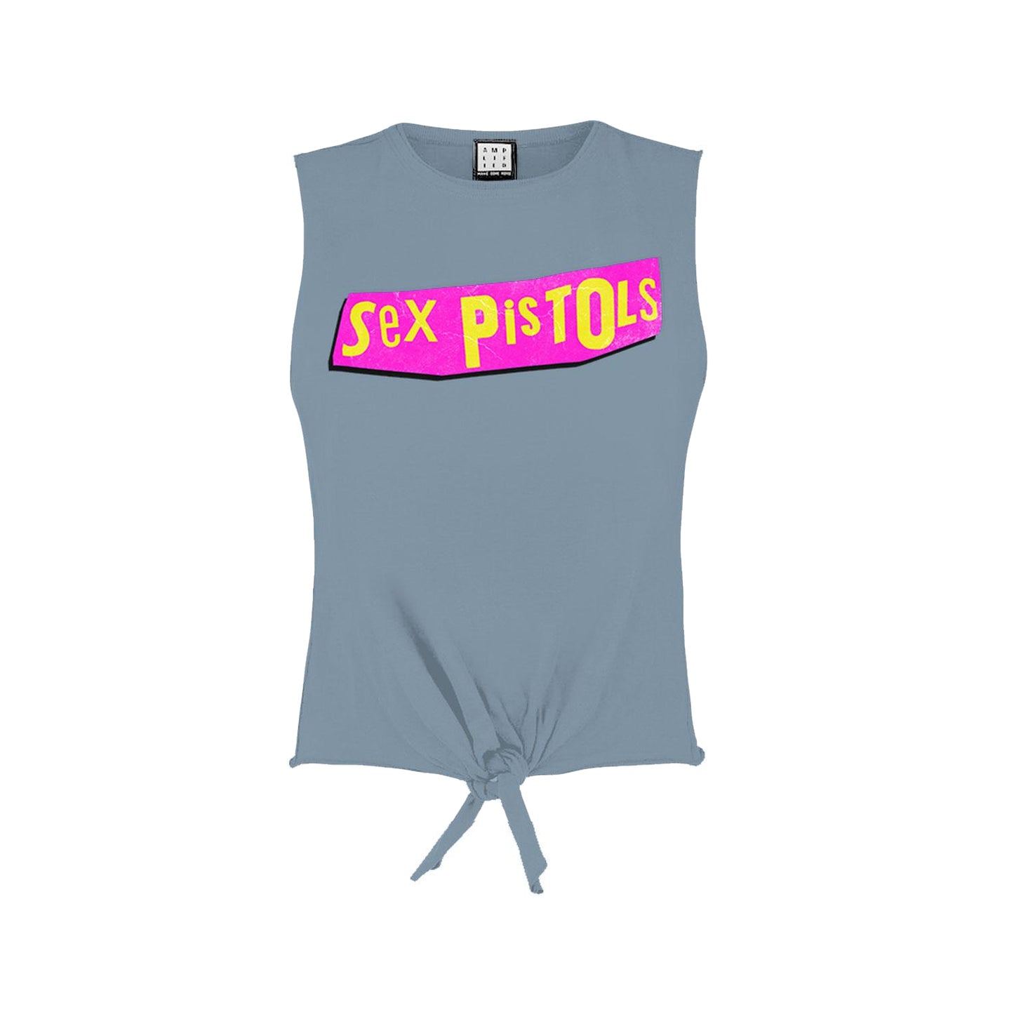 Strange Blue - Front - Amplified Womens-Ladies Driver Sex Pistols Logo Sleeveless Crop Top