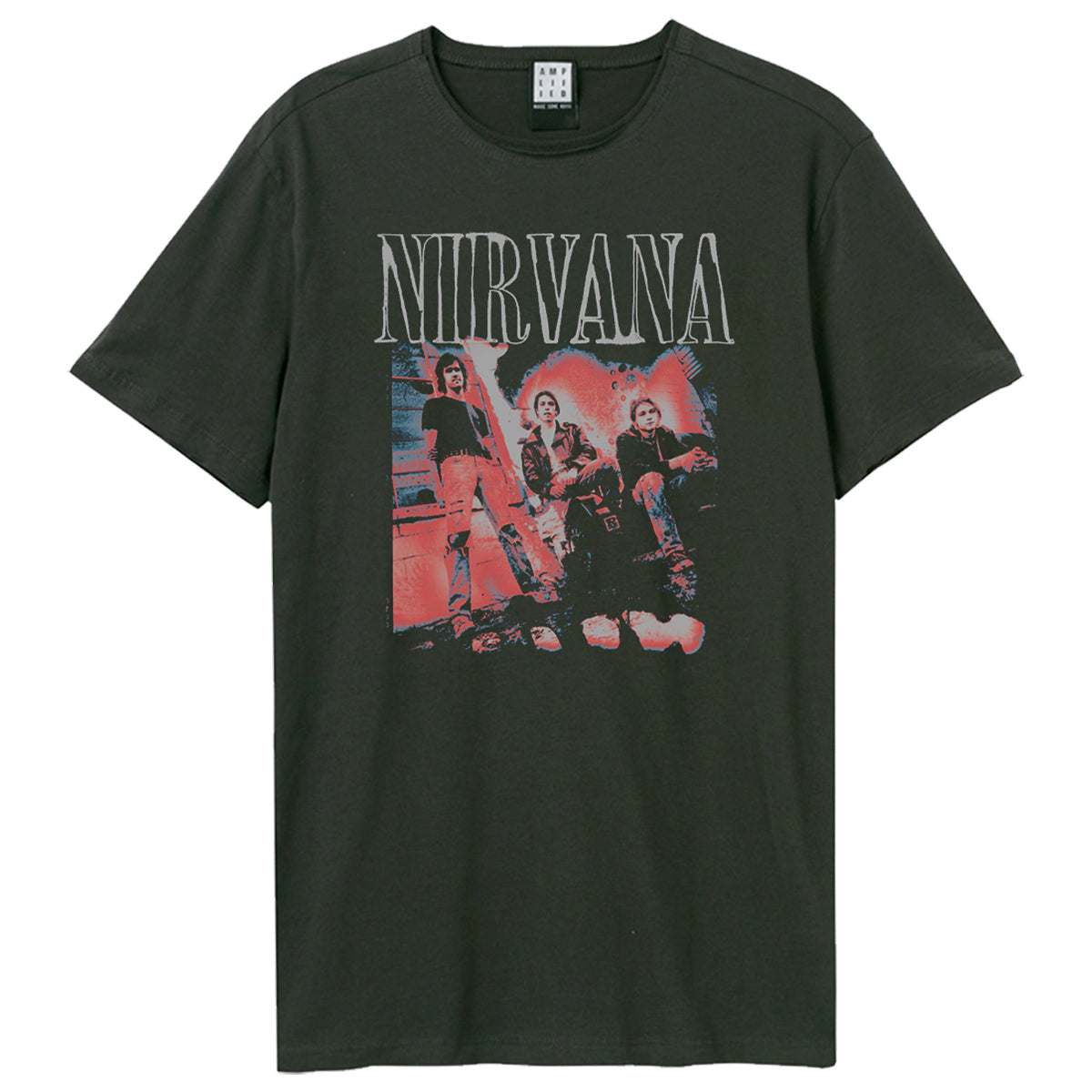 Charcoal - Front - Amplified Unisex Adult Distressed Band Photo Nirvana T-Shirt