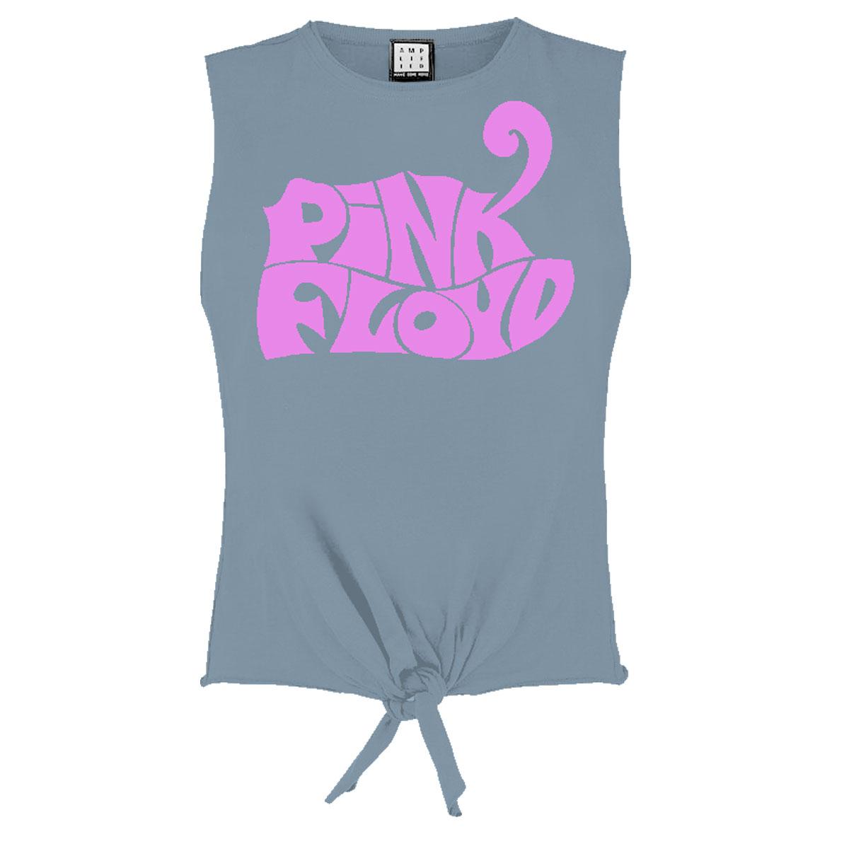 Strange Blue - Front - Amplified Womens-Ladies Swirl Pink Floyd Logo Sleeveless Crop Top