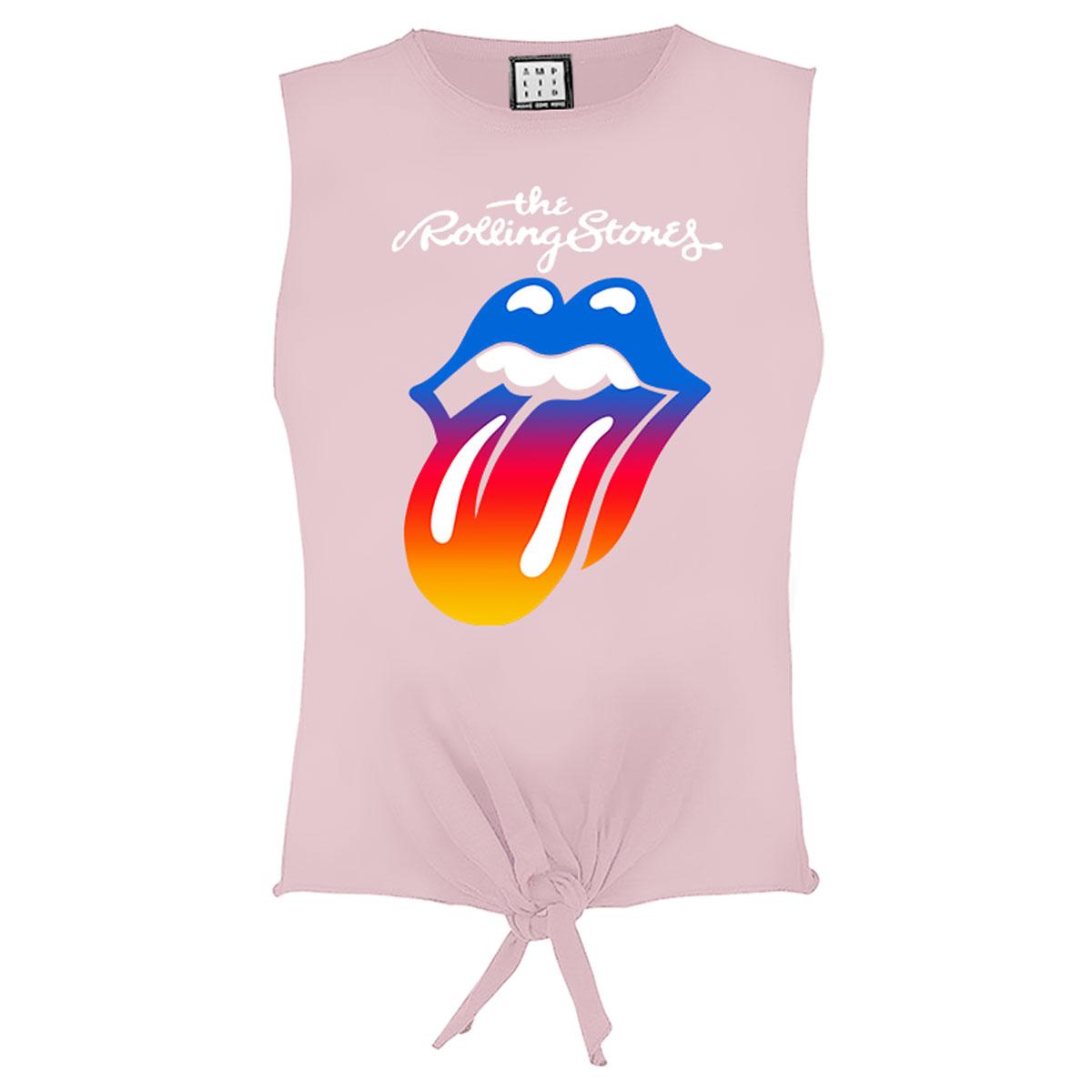 Pink - Front - Amplified Womens-Ladies Rainbow Tongue The Rolling Stones Crop Top