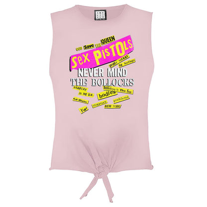 Pink - Front - Amplified Womens-Ladies Nevermind Stickies Sex Pistols Sleeveless Crop Top