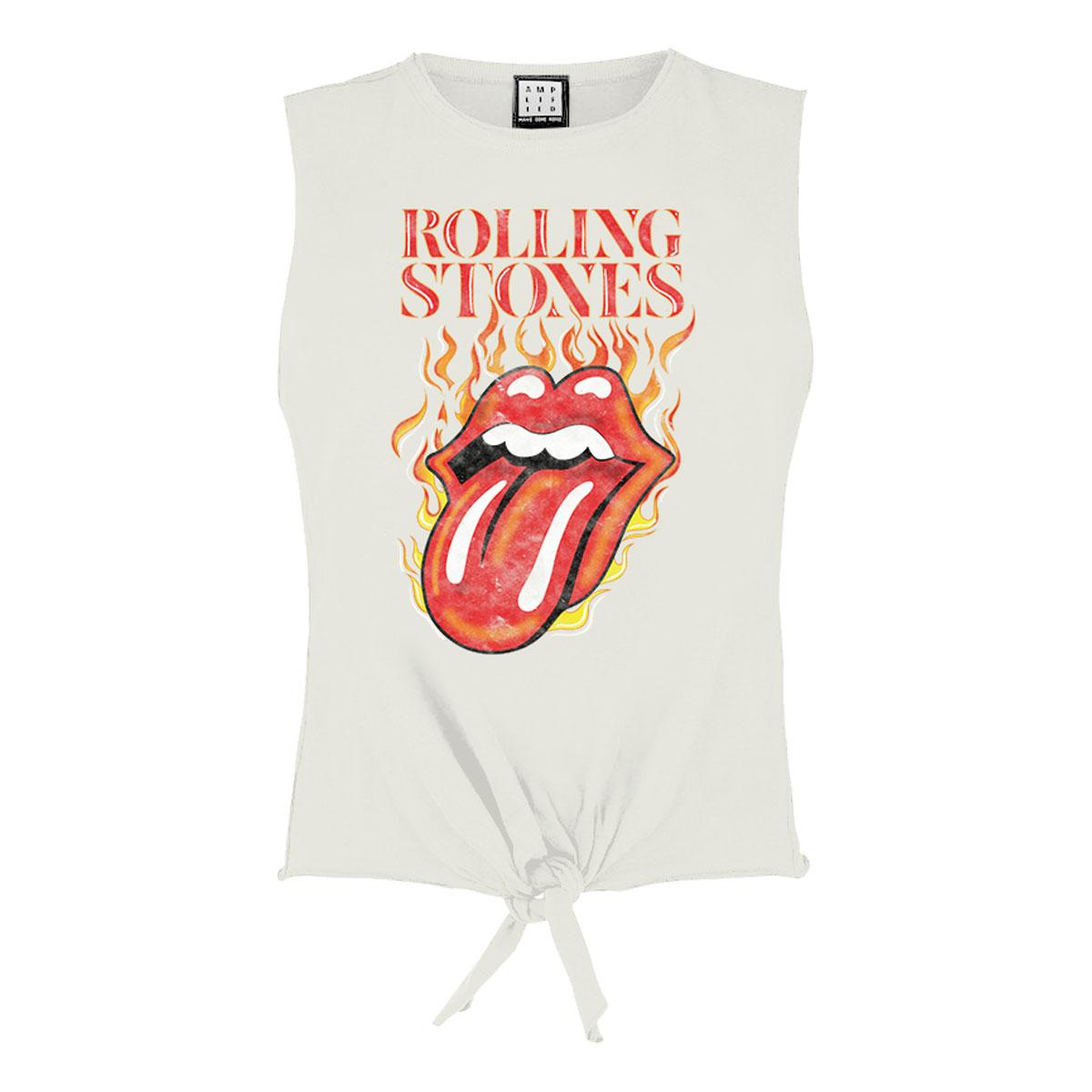 Vintage White - Front - Amplified Womens-Ladies Hot Tongue The Rolling Stones Cropped Tank Top