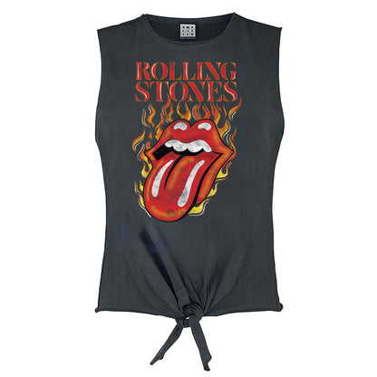 Charcoal - Front - Amplified Womens-Ladies Hot Tongue The Rolling Stones Cropped Tank Top