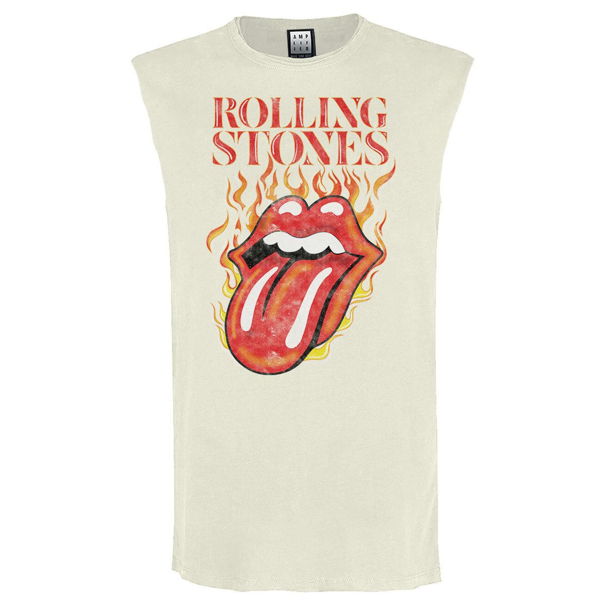 Vintage White - Front - Amplified Mens Hot Tongue The Rolling Stones Sleeveless Tank Top