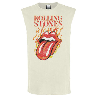 Vintage White - Front - Amplified Mens Hot Tongue The Rolling Stones Sleeveless Tank Top