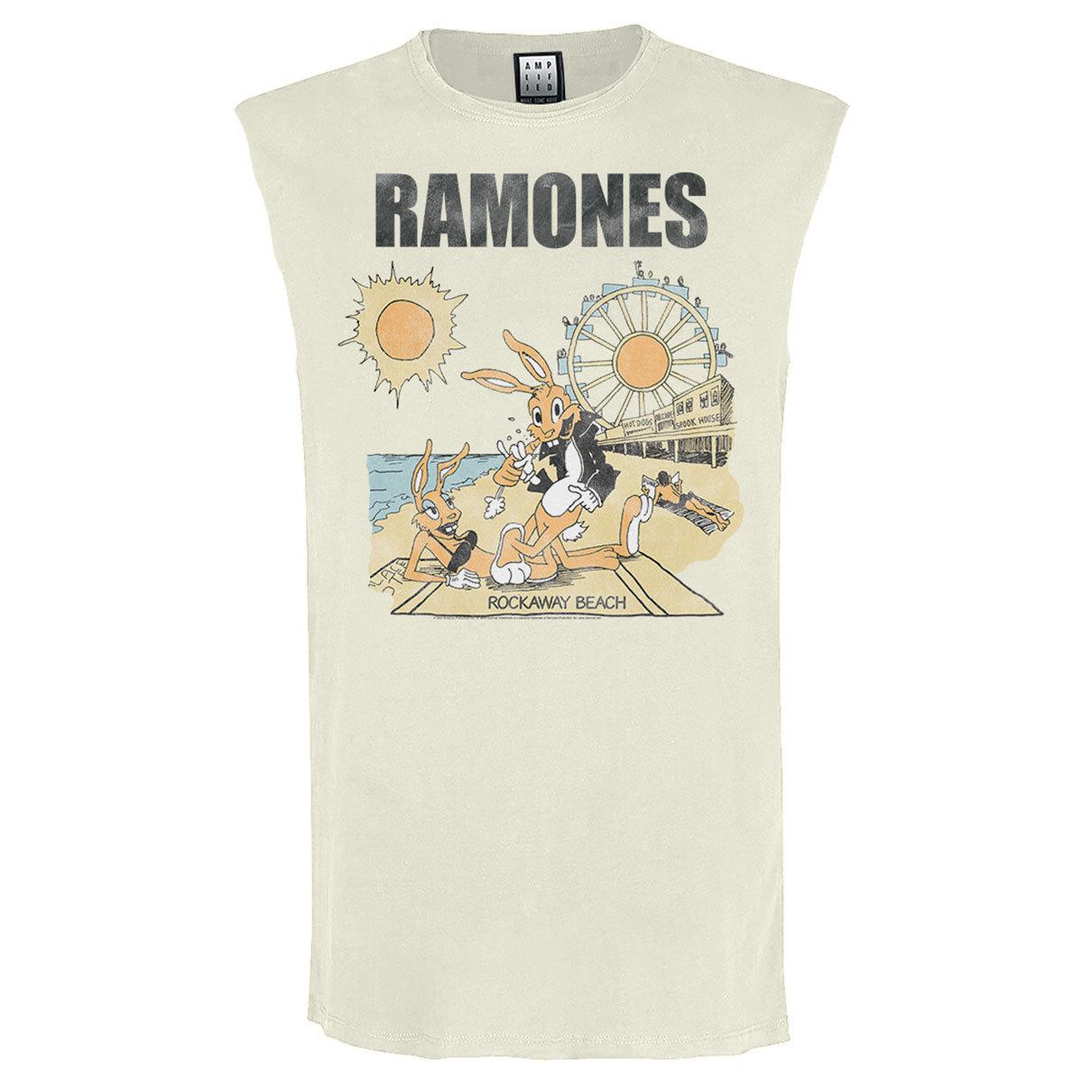 Vintage White - Front - Amplified Mens Rockaway Beach Ramones Sleeveless Tank Top