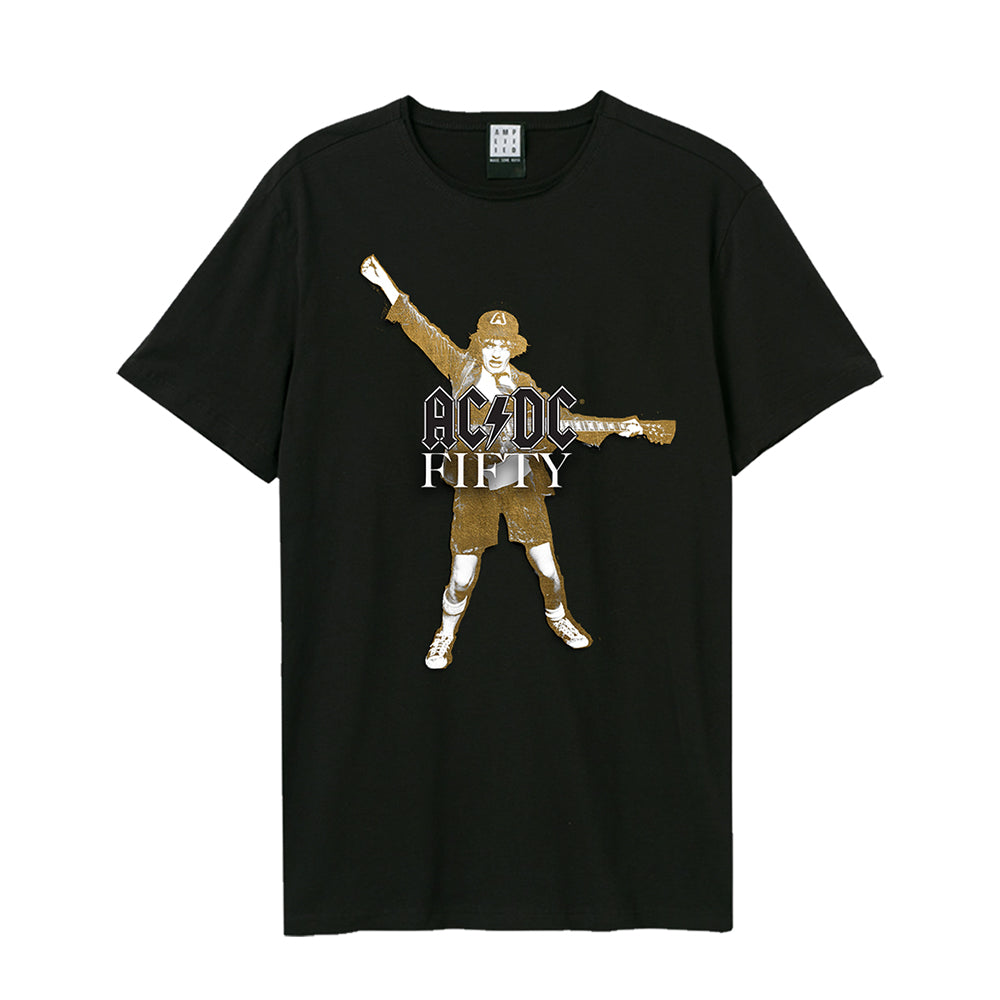 Black-Gold - Front - Amplified Unisex Adult Angus AC-DC 50th Anniversary T-Shirt