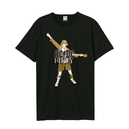 Black-Gold - Front - Amplified Unisex Adult Angus AC-DC 50th Anniversary T-Shirt
