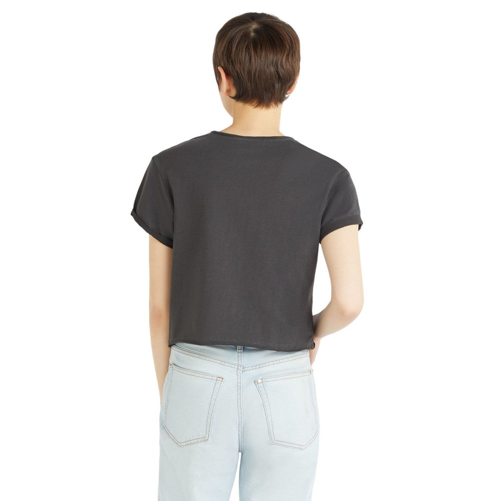 Charcoal - Back - Amplified Womens-Ladies On The Run Pink Floyd Crop T-Shirt