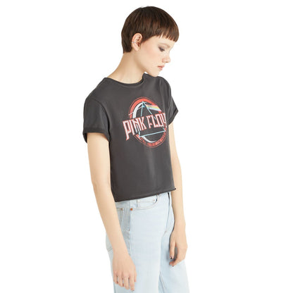 Charcoal - Side - Amplified Womens-Ladies On The Run Pink Floyd Crop T-Shirt