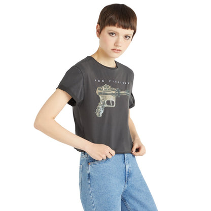 Charcoal - Back - Amplified Womens-Ladies Ray Gun Foo Fighters Crop T-Shirt