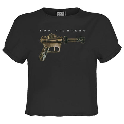 Charcoal - Front - Amplified Womens-Ladies Ray Gun Foo Fighters Crop T-Shirt