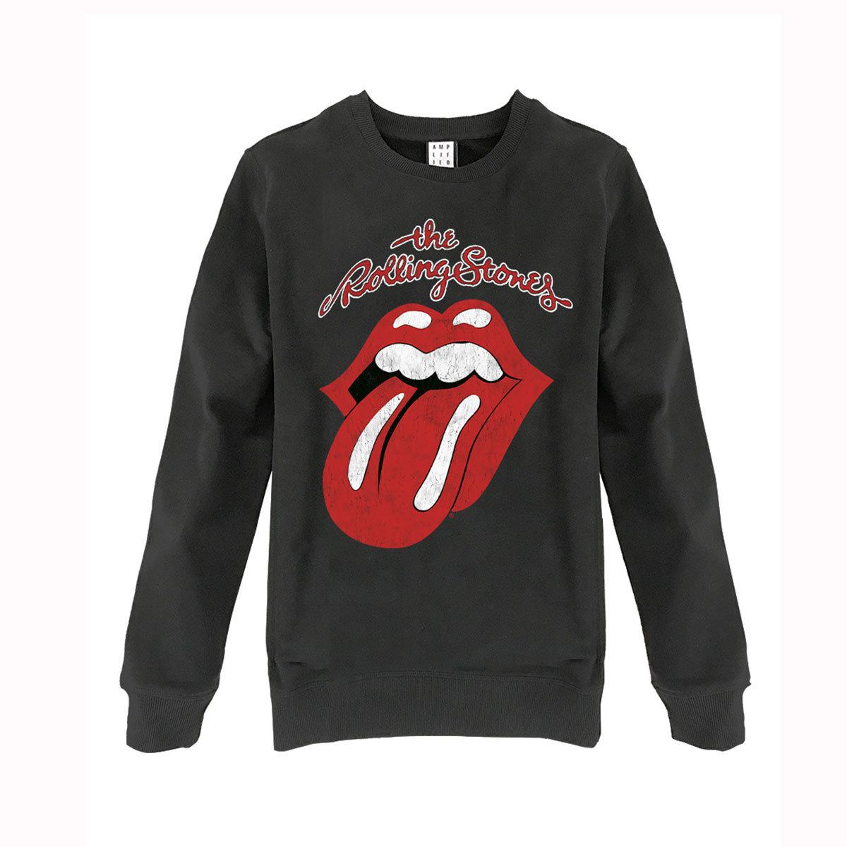 Charcoal - Front - Amplified Unisex Adult Vintage Tongue The Rolling Stones Sweatshirt