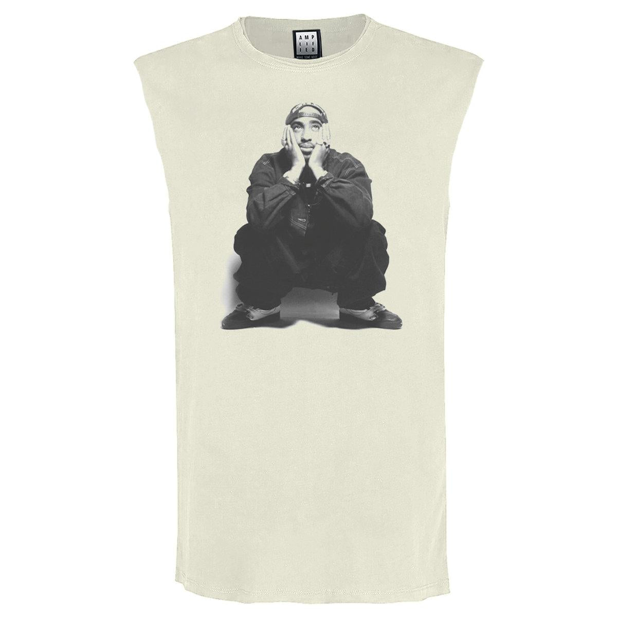 Vintage White - Front - Amplified Unisex Adult Contemplation Tupac Shakur Sleeveless Tank Top