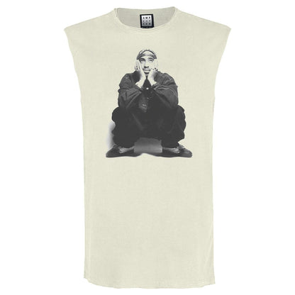 Vintage White - Front - Amplified Unisex Adult Contemplation Tupac Shakur Sleeveless Tank Top