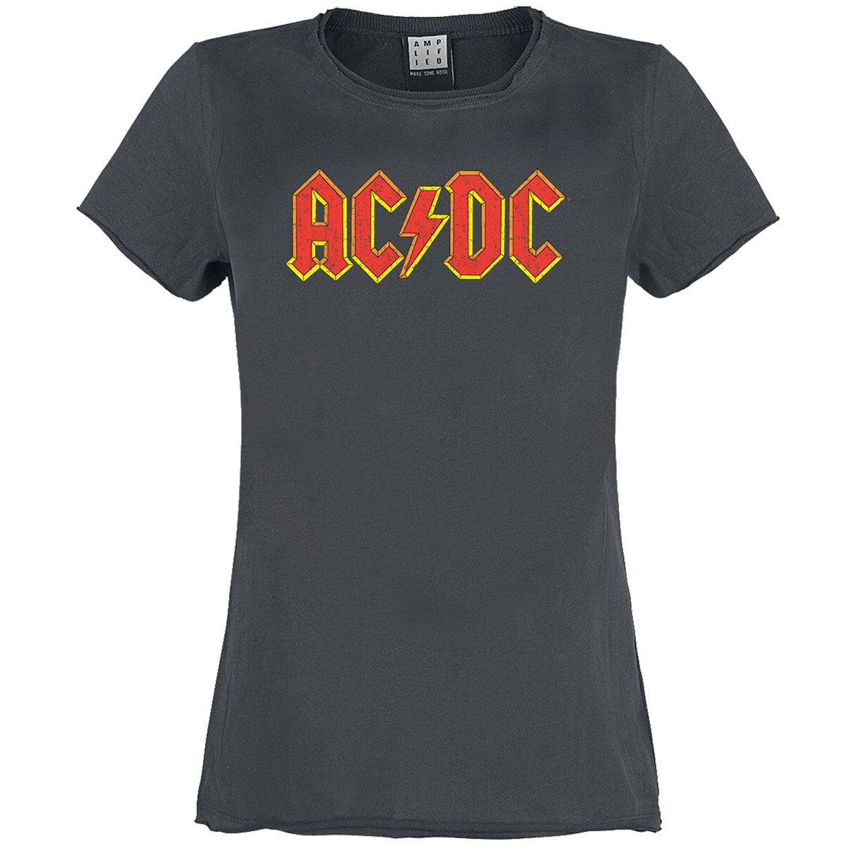 Charcoal - Front - Amplified Womens-Ladies AC-DC Logo T-Shirt