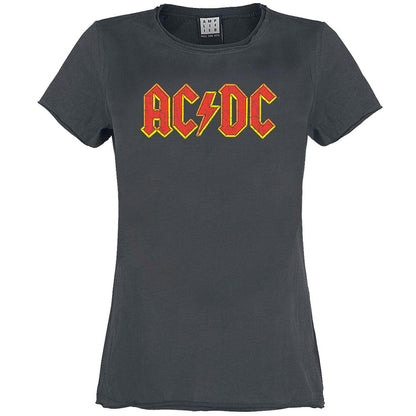 Charcoal - Front - Amplified Womens-Ladies AC-DC Logo T-Shirt