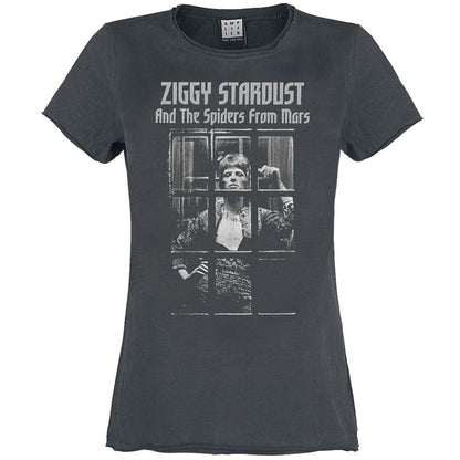 Charcoal - Front - Amplified Womens-Ladies Rise And Fall David Bowie T-Shirt