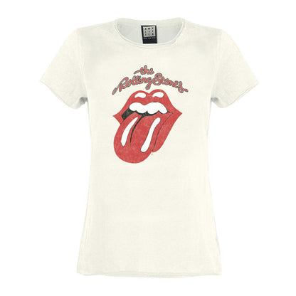 Vintage White - Front - Amplified Womens-Ladies Vintage Tongue The Rolling Stones T-Shirt