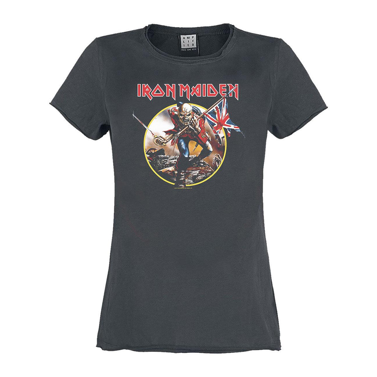 Charcoal - Front - Amplified Womens-Ladies Trooper Iron Maiden T-Shirt