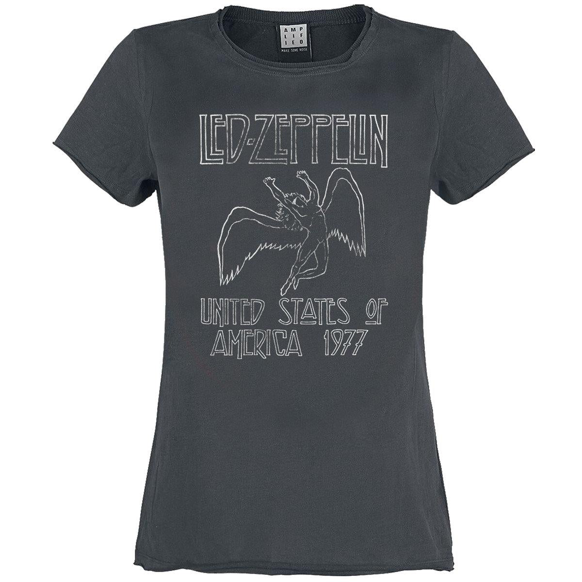 Charcoal - Front - Amplified Womens-Ladies Usa Tour 77 Led Zeppelin T-Shirt