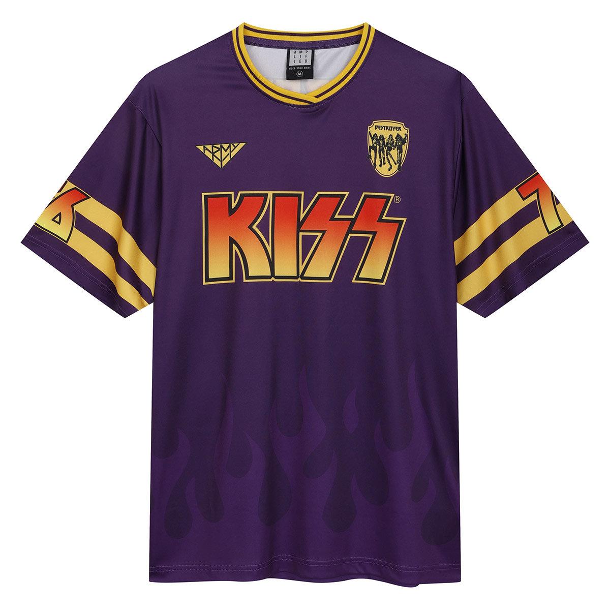Purple - Front - Amplified Unisex Adult Destroyer Rock FC Kiss T-Shirt