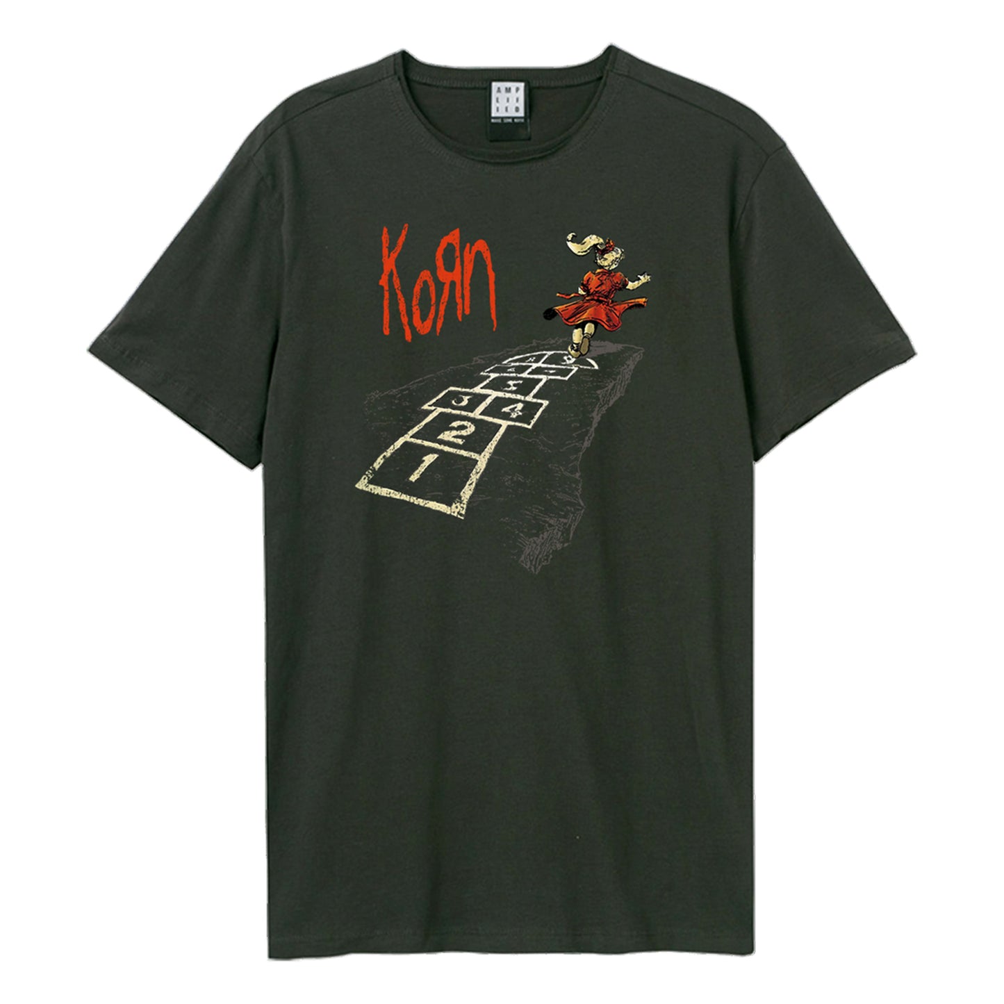 Charcoal - Front - Amplified Unisex Adult Follow The Leader Hopscotch Korn T-Shirt